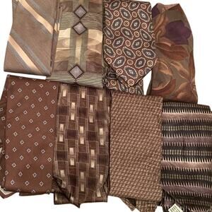 Lot of 8 Brown Gold Black Vintage & Modern Career Silk Polyester Necktie Ties